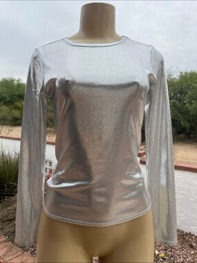 NWT $69 EVERY - Silver Metallic Long Sleeve Top
